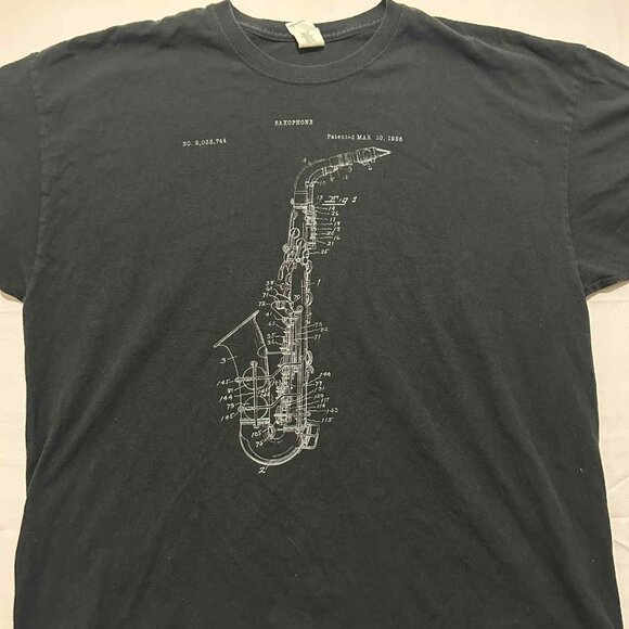 Vintage Other - Vintage Saxophone Blueprint Graphic T-Shirt Sz 2X P2P27 Men’s 2X/Women’s 3X